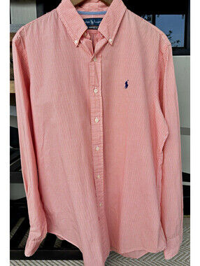 Ralph Lauren Custom Fit Men's Orange/White Gingham Button-Down Shirt L